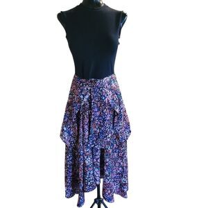 Maje Blue and Purple Asymmetrical Wrap Midi Dress